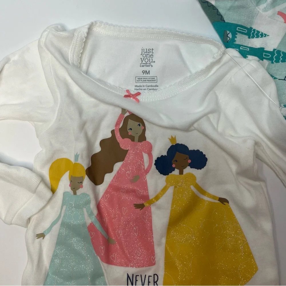 Carters Just One You Baby Girl 4 pc Princess Snug Fit Pink White Pajama Set NEW
